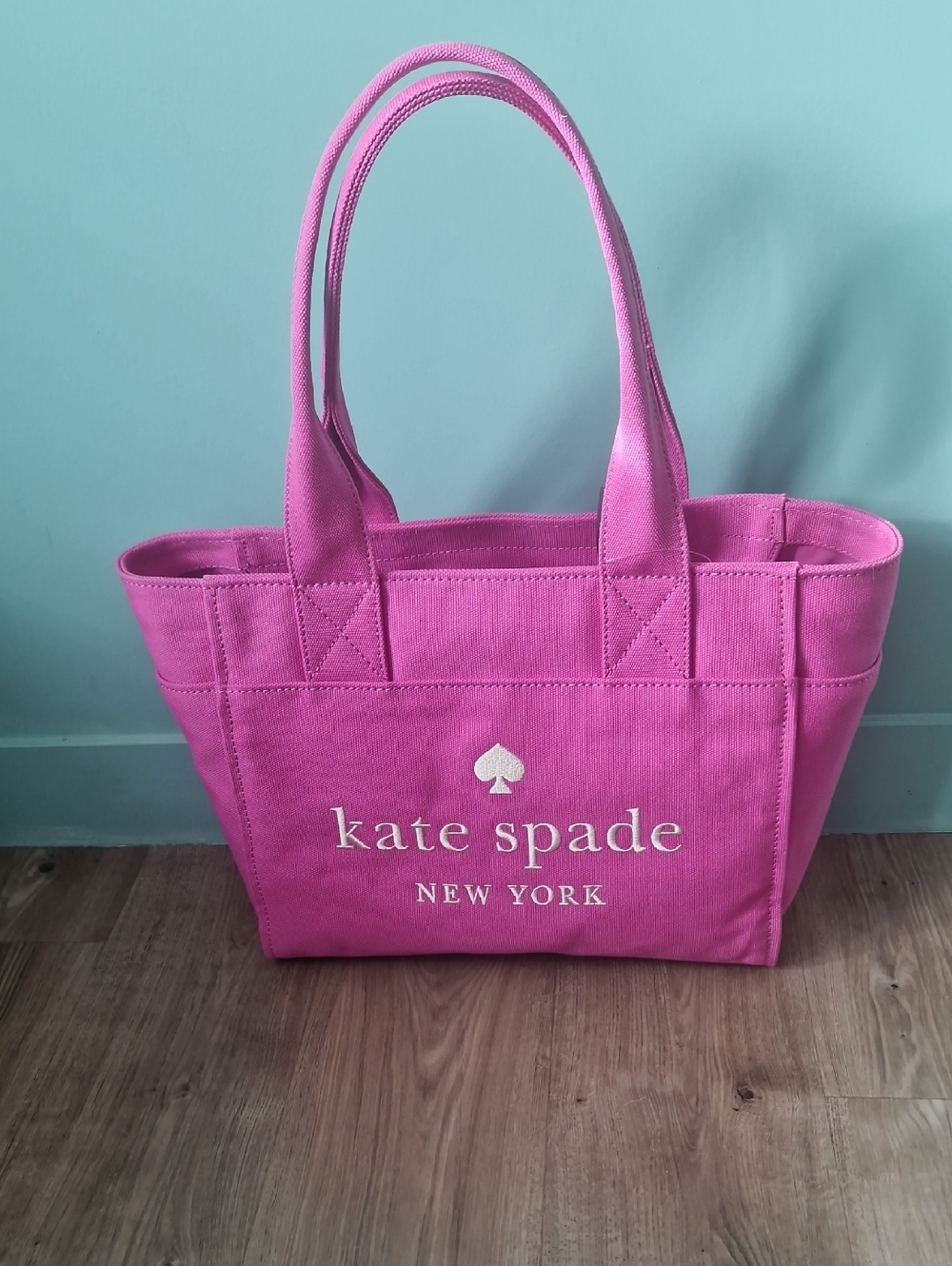 kate spade Large Hot Pink Canvas Tote with White Logo